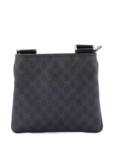 Pre-owned Gucci Flat Messenger Bag Gg Coated Canvas Small Crossbody Bag In Black