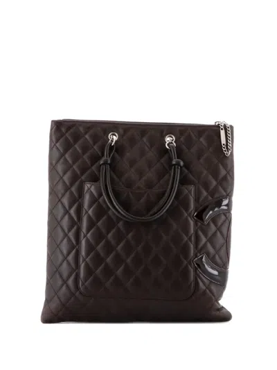 Pre-owned Chanel Cambon Flat Quilted Leather Tote Bag In Black