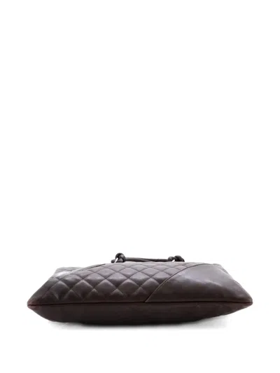 Pre-owned Chanel Cambon Flat Quilted Leather Tote Bag In Black