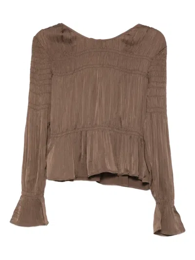 By Malene Birger Smocked-effect Long-sleeve Blouse In Brown
