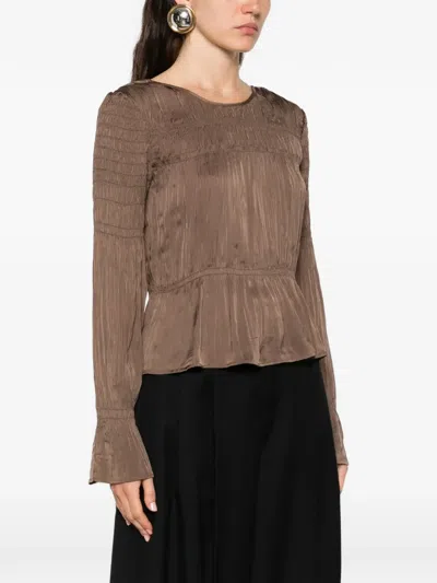 By Malene Birger Smocked-effect Long-sleeve Blouse In Brown