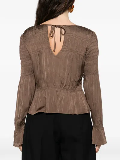 By Malene Birger Smocked-effect Long-sleeve Blouse In Brown