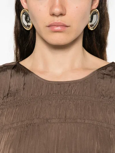 By Malene Birger Smocked-effect Long-sleeve Blouse In Brown