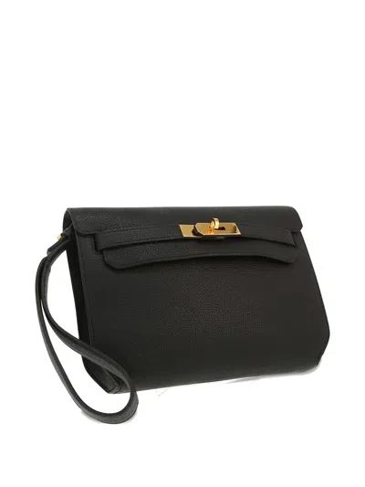 Pre-owned Hermes 2020 Kelly Dépêches Flap Wrist-strap Clutch Bag In Black
