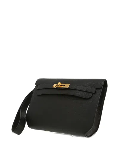 Pre-owned Hermes 2020 Kelly Dépêches Flap Wrist-strap Clutch Bag In Black