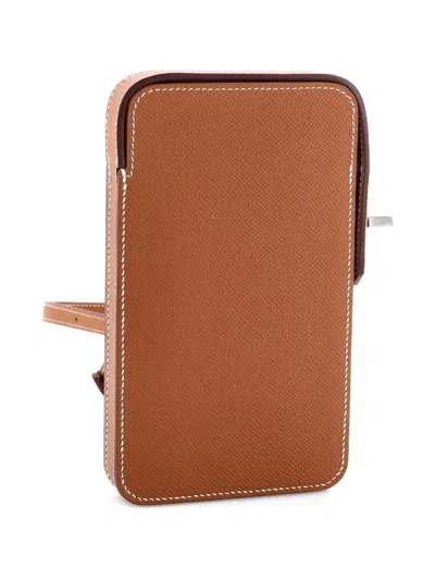 Pre-owned Hermes Hac A Box Phone Case Epsom Clutch Bag In Brown