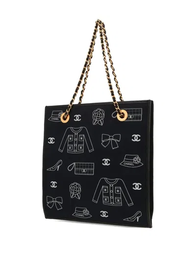 Pre-owned Chanel 2003 Icon Canvas Tote Bag In Black