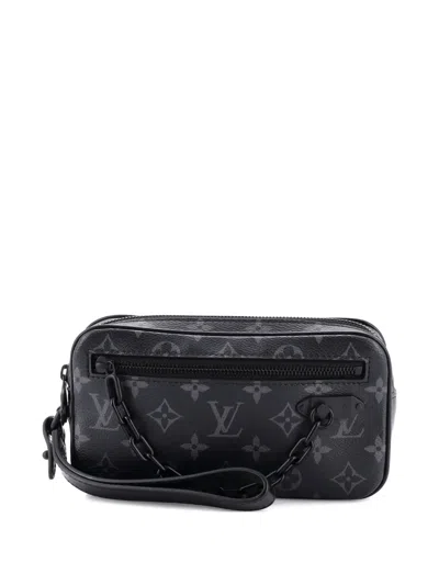 Pre-owned Louis Vuitton Pochette Volga Monogram Eclipse Canvas Clutch Bag In Black