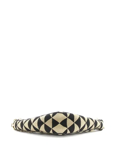 Pre-owned Prada Symbole Triangle Bag Leather And Jacquard Mini Shoulder Bag In Brown