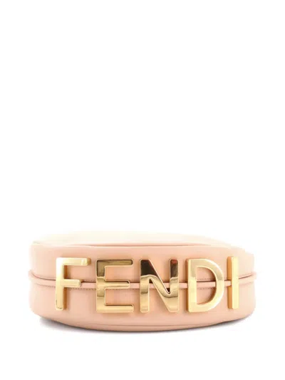 Pre-owned Fendi Graphy Bag Leather Small Hobo Bag In Neutral