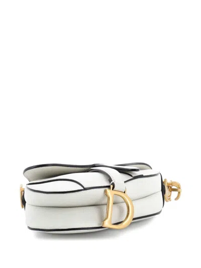 Pre-owned Dior Saddle Handbag Leather Mini Shoulder Bag In White