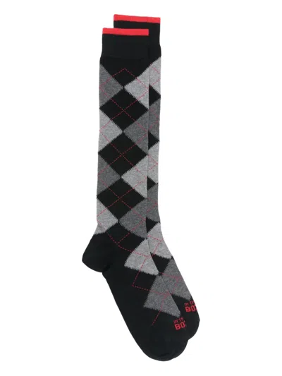 In The Box Argyle Ribbed Socks In Black