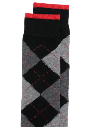 In The Box Argyle Ribbed Socks In Black
