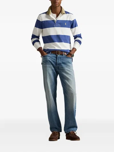Polo Ralph Lauren Striped-pattern Long-sleeve Polo Shirt In Blue