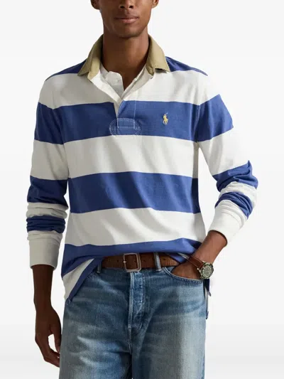 Polo Ralph Lauren Striped-pattern Long-sleeve Polo Shirt In Blue