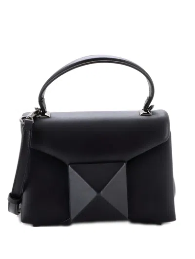 Pre-owned Valentino Garavani One Stud Top Handle Flap Bag Leather Mini Shoulder Bag In Black