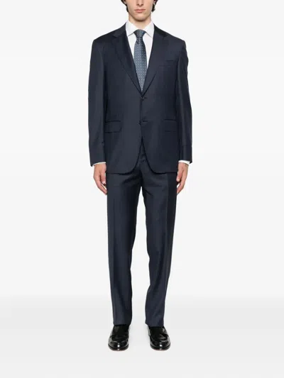 Canali Checked Two-button Suit In Blue