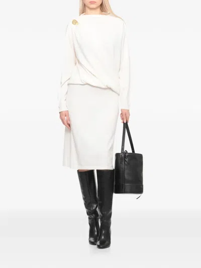 Fabiana Filippi Shoulder-detail Draped Midi Dress In White