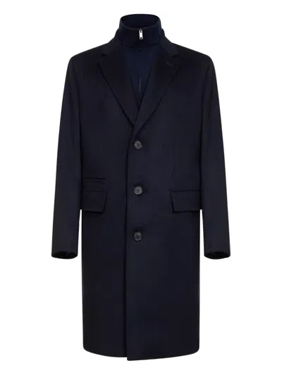 Zegna Blue Oasi Cashmere Overcoat With Bib In Blue