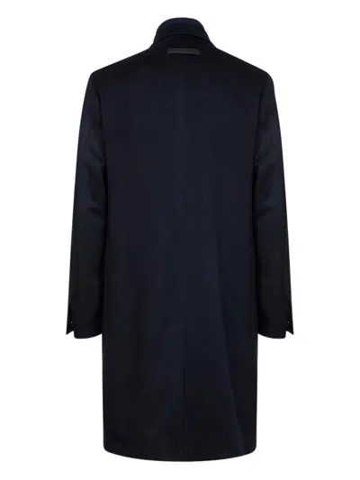 Zegna Blue Oasi Cashmere Overcoat With Bib In Blue