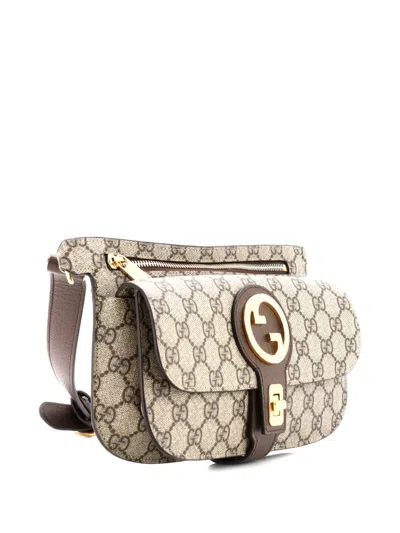 Pre-owned Gucci Blondie Flap Pocket Gg Coated Canvas Belt Bag In Brown