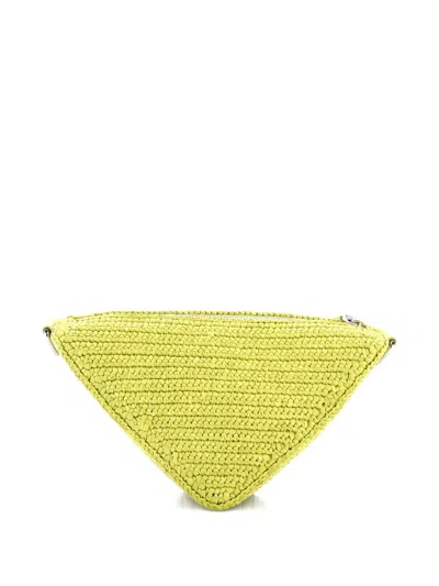 Pre-owned Prada Triangle Logo Zip Crochet Raffia Small Crossbody Bag In Yellow