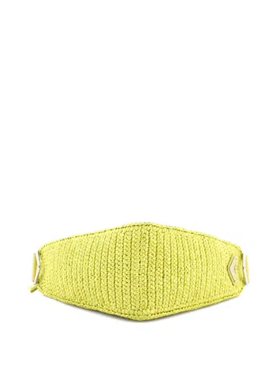 Pre-owned Prada Triangle Logo Zip Crochet Raffia Small Crossbody Bag In Yellow