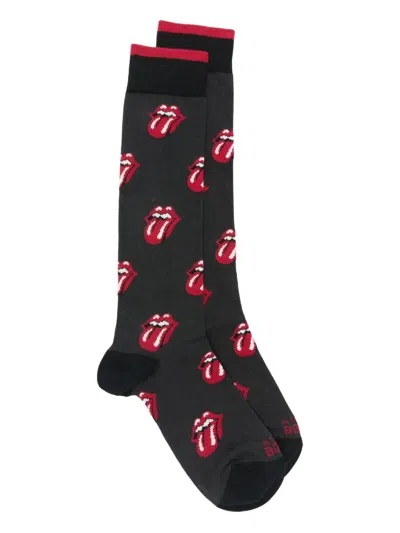 In The Box X The Rolling Stones Patterned Socks In Gray
