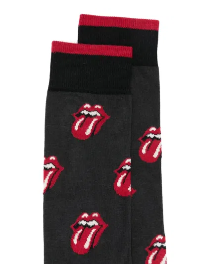 In The Box X The Rolling Stones Patterned Socks In Gray