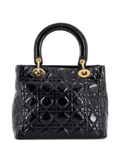 Pre-owned Dior Vintage Lady  Bag Cannage Quilt Patent Medium Satchel In Black