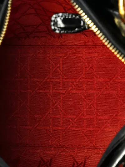 Pre-owned Dior Vintage Lady  Bag Cannage Quilt Patent Medium Satchel In Black