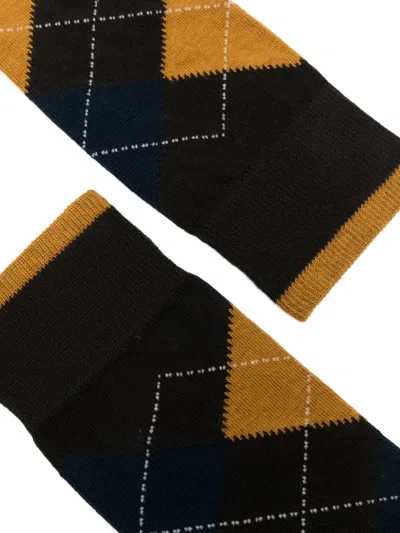 In The Box Argyle Ribbed Socks In Brown