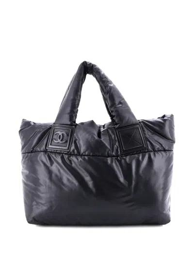 Pre-owned Chanel Coco Cocoon Reversible Quilted Nylon Small Tote Bag In Black