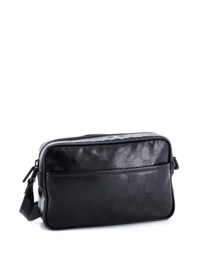 Pre-owned Gucci Front Pocket Camera Bag Gg Crystal Coated Canvas Mini Crossbody Bag In Black