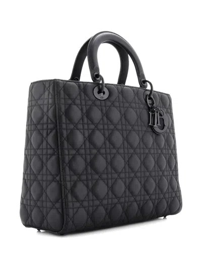 Pre-owned Dior Ultra Matte Lady  Bag Cannage Quilt Calfskin Large Satchel In Black