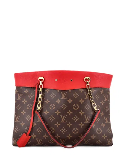 Pre-owned Louis Vuitton Pallas Shopper Monogram Canvas And Calfskin Tote Bag In Brown