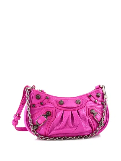 Pre-owned Balenciaga Le Cagole Giant Studs Shoulder Bag Leather Mini Crossbody Bag In Pink