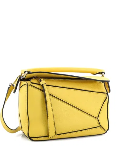 Pre-owned Loewe Puzzle Bag Leather Mini Crossbody Bag In Yellow