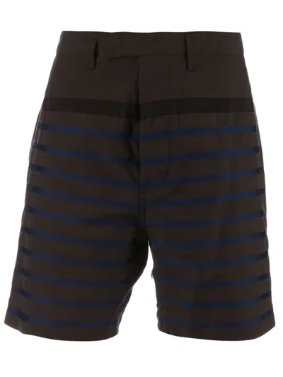 Sacai Striped Shorts In Brown