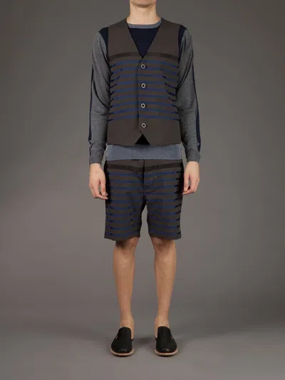Sacai Striped Shorts In Brown