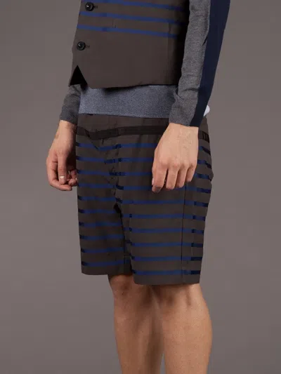 Sacai Striped Shorts In Brown
