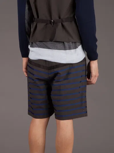 Sacai Striped Shorts In Brown