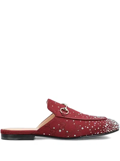 Gucci Crystal Horsebit Princetown Mules In Red