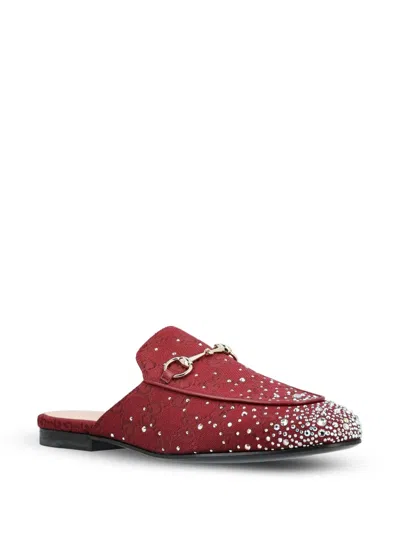 Gucci Crystal Horsebit Princetown Mules In Red