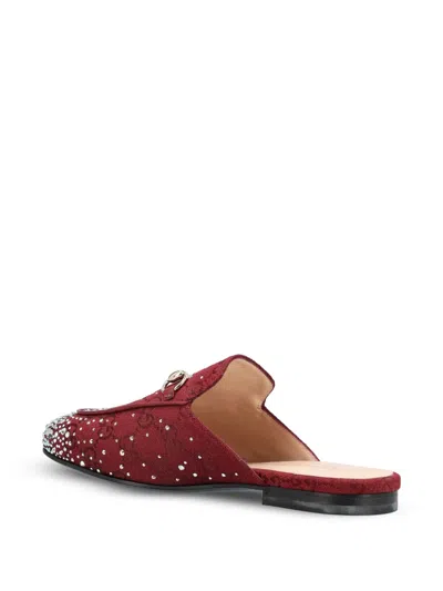 Gucci Crystal Horsebit Princetown Mules In Red
