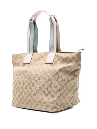 Pre-owned Gucci 2016-2025 Gg Canvas Web Tote Bag In Brown
