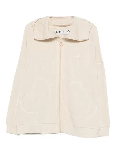 Open Yy Waffle Balaclava Zip-up Hoodie In Neutral