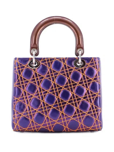 Pre-owned Dior Lady  Bag Anselm Reyle Cannage Quilt Leather Medium Satchel In Orange