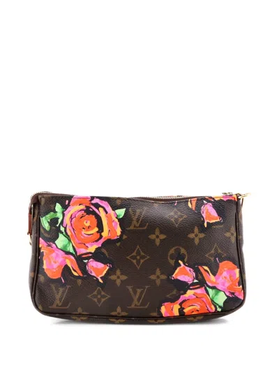Pre-owned Louis Vuitton Pochette Accessoires Limited Edition Monogram Roses Shoulder Bag In Brown