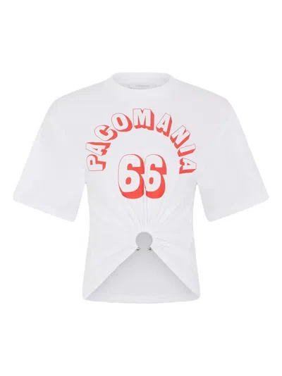 Rabanne Printed Cropped Cotton-blend T-shirt In White